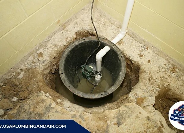 Plumber inspecting a malfunctioning sump pump in Las Vegas NV