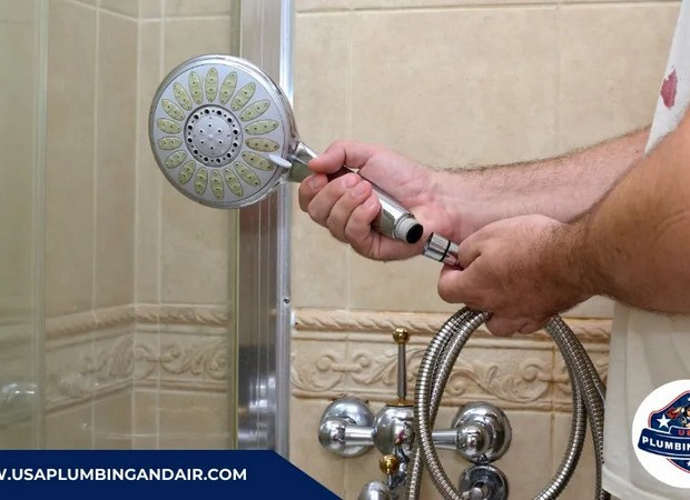 Professional plumber performing shower repair in Las Vegas NV